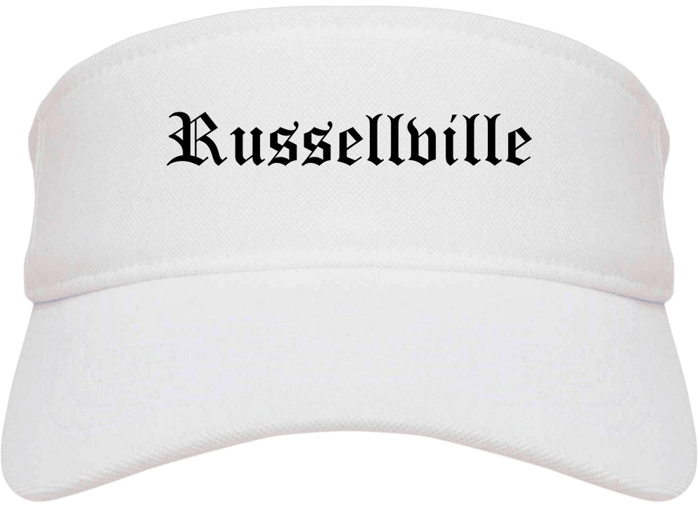 Russellville Arkansas AR Old English Mens Visor Cap Hat White