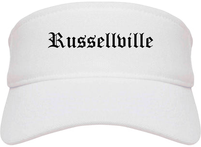 Russellville Arkansas AR Old English Mens Visor Cap Hat White