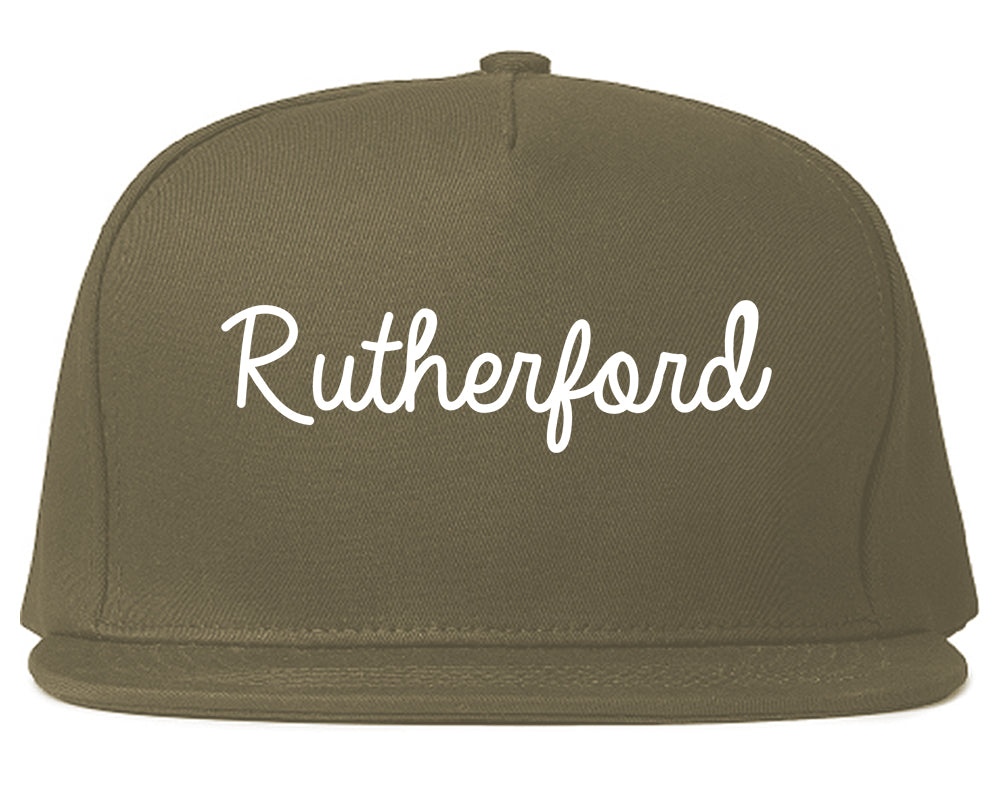Rutherford New Jersey NJ Script Mens Snapback Hat Grey