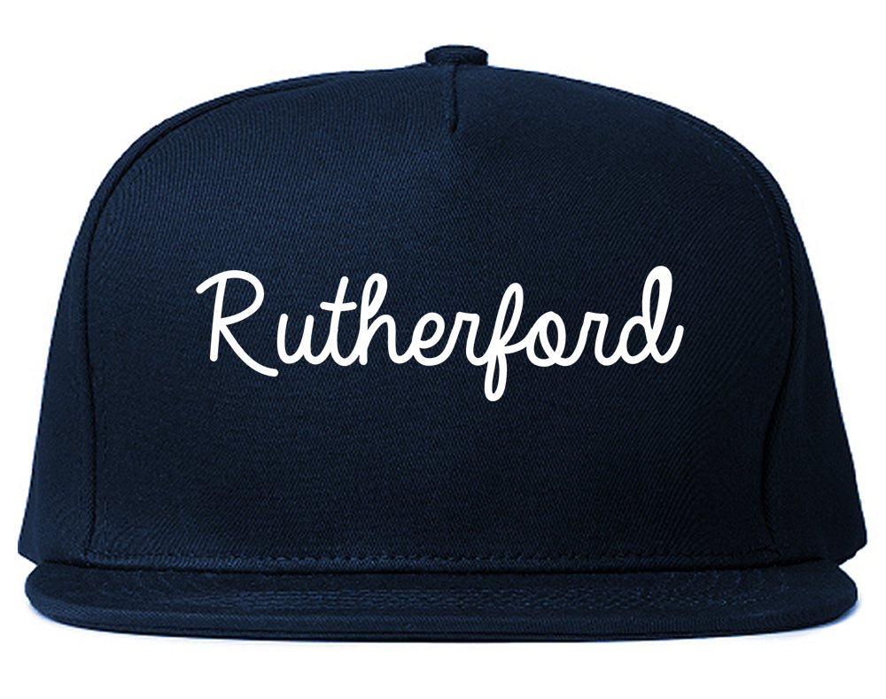 Rutherford New Jersey NJ Script Mens Snapback Hat Navy Blue