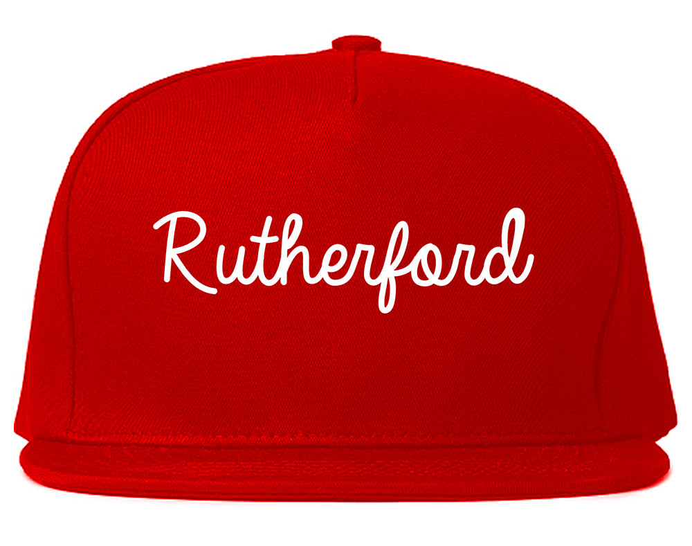 Rutherford New Jersey NJ Script Mens Snapback Hat Red