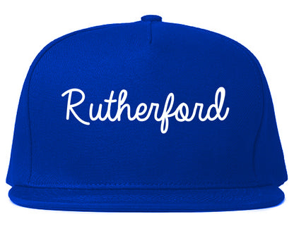 Rutherford New Jersey NJ Script Mens Snapback Hat Royal Blue