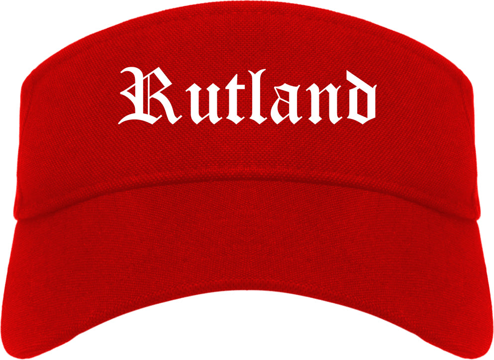 Rutland Vermont VT Old English Mens Visor Cap Hat Red