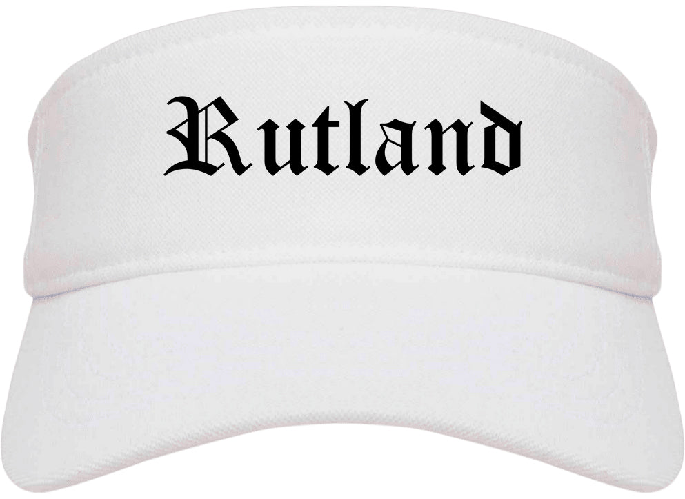 Rutland Vermont VT Old English Mens Visor Cap Hat White
