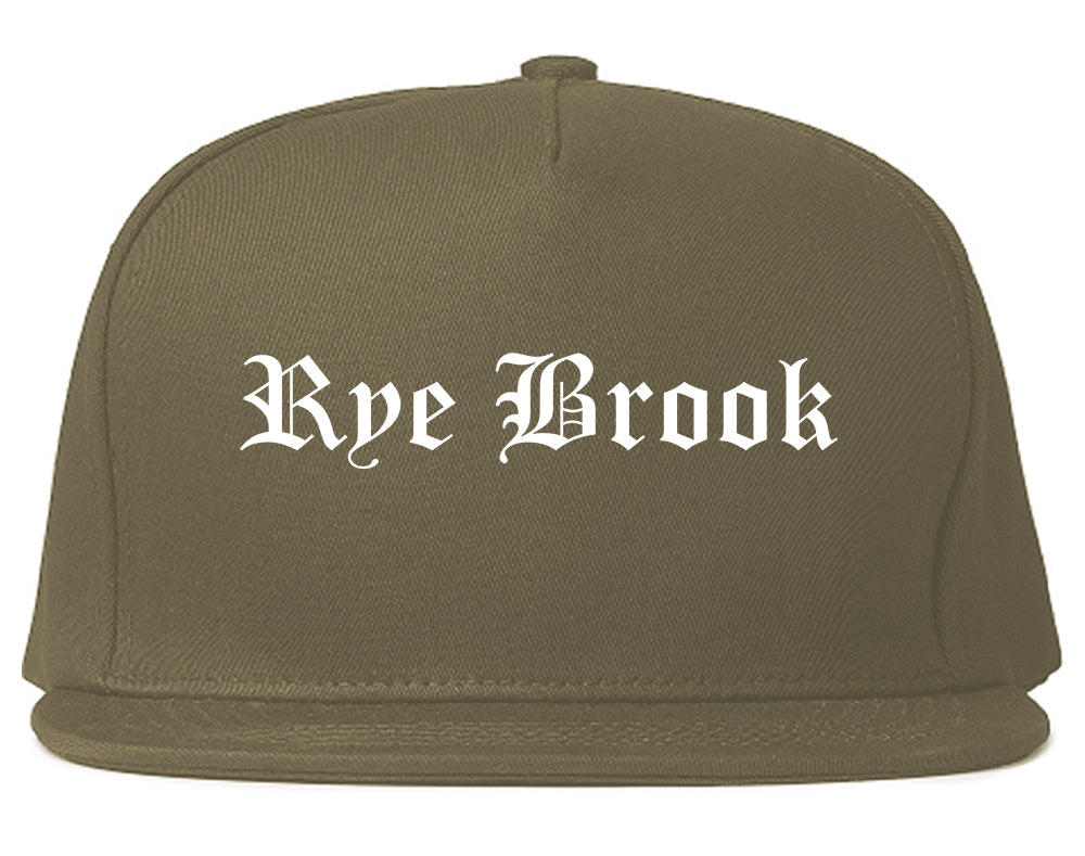 Rye Brook New York NY Old English Mens Snapback Hat Grey