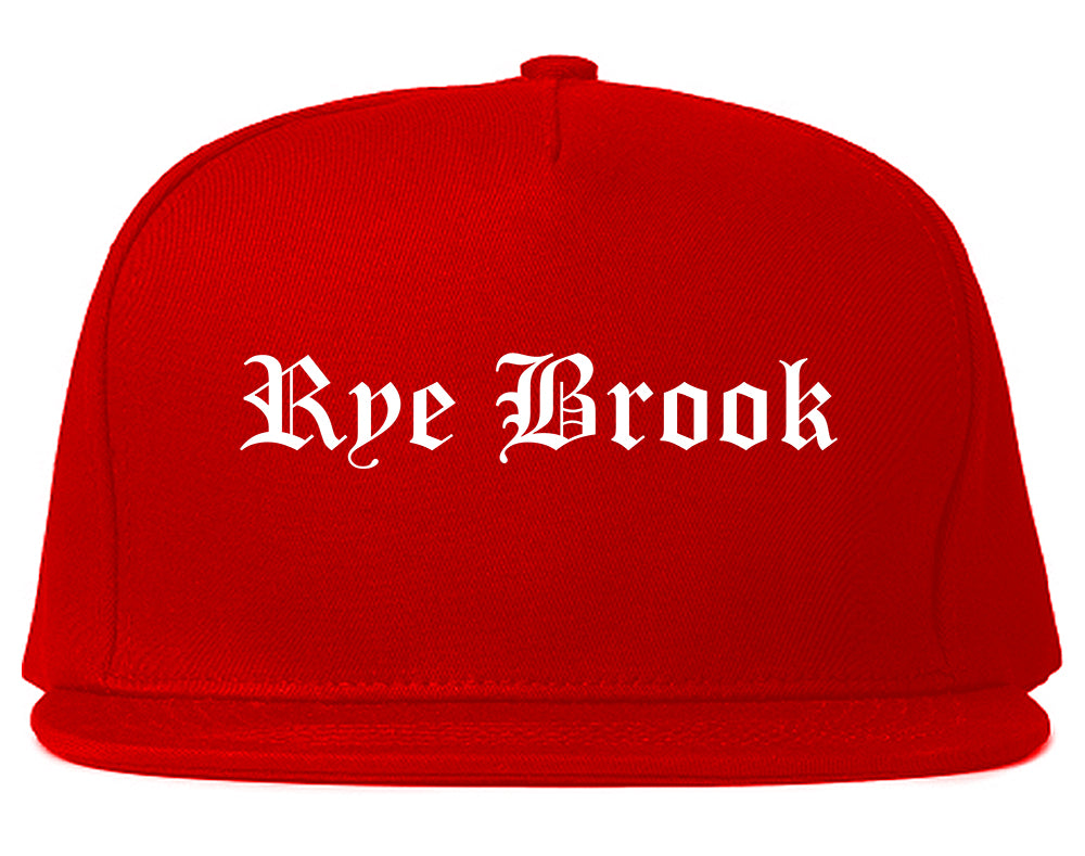 Rye Brook New York NY Old English Mens Snapback Hat Red