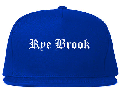 Rye Brook New York NY Old English Mens Snapback Hat Royal Blue