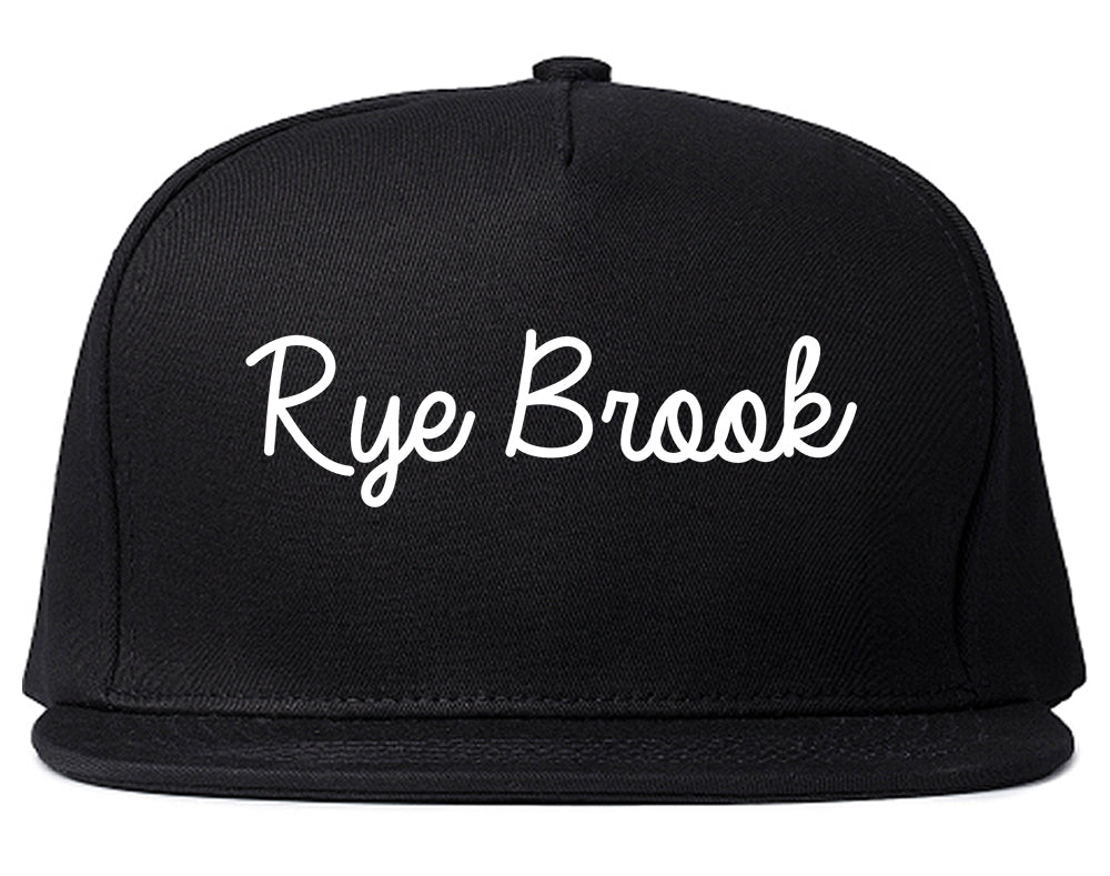 Rye Brook New York NY Script Mens Snapback Hat Black