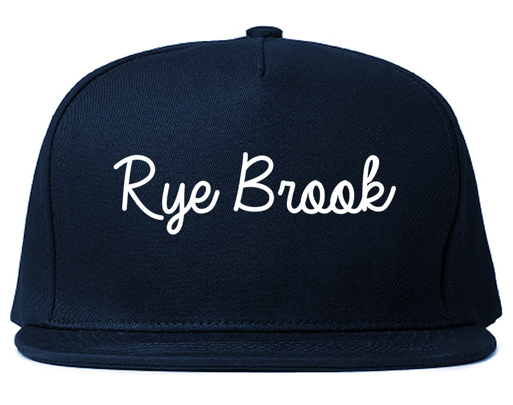 Rye Brook New York NY Script Mens Snapback Hat Navy Blue