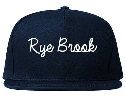 Rye Brook New York NY Script Mens Snapback Hat Navy Blue