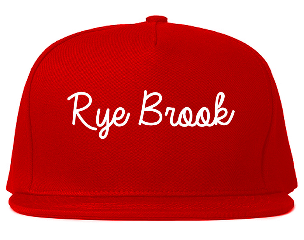 Rye Brook New York NY Script Mens Snapback Hat Red