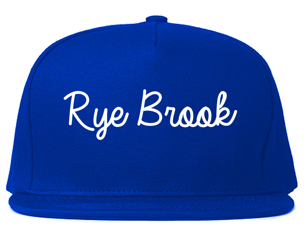 Rye Brook New York NY Script Mens Snapback Hat Royal Blue