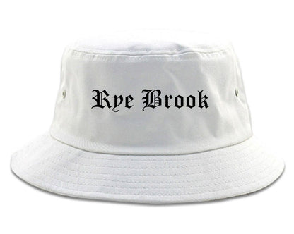 Rye Brook New York NY Old English Mens Bucket Hat White