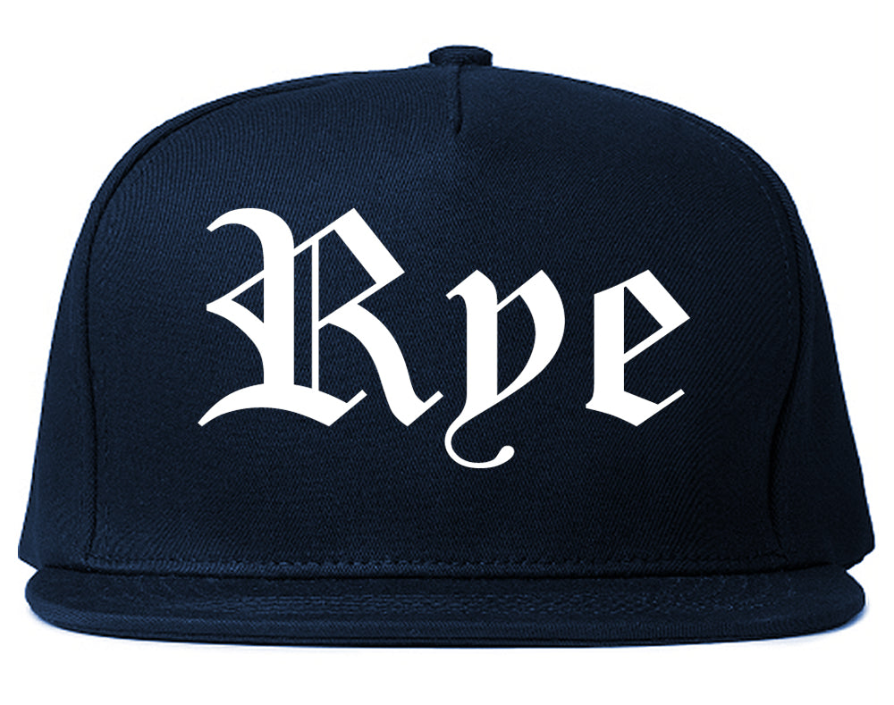 Rye New York NY Old English Mens Snapback Hat Navy Blue