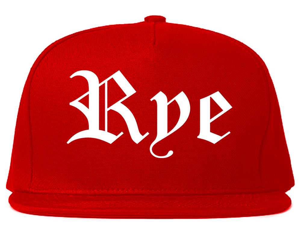 Rye New York NY Old English Mens Snapback Hat Red