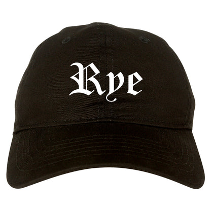 Rye New York NY Old English Mens Dad Hat Baseball Cap Black