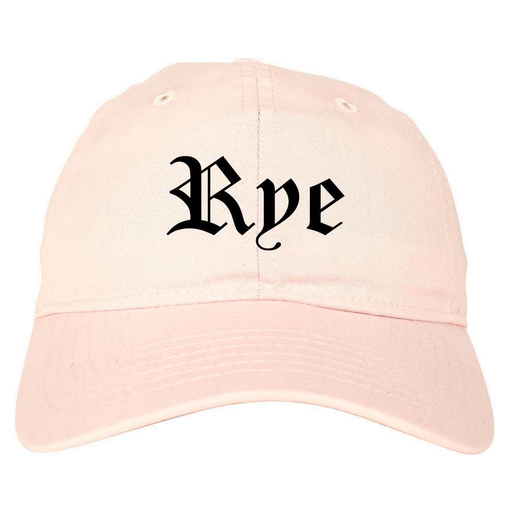 Rye New York NY Old English Mens Dad Hat Baseball Cap Pink