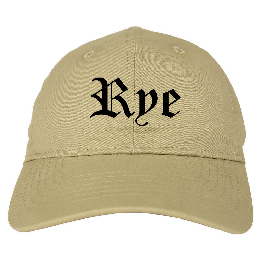 Rye New York NY Old English Mens Dad Hat Baseball Cap Tan