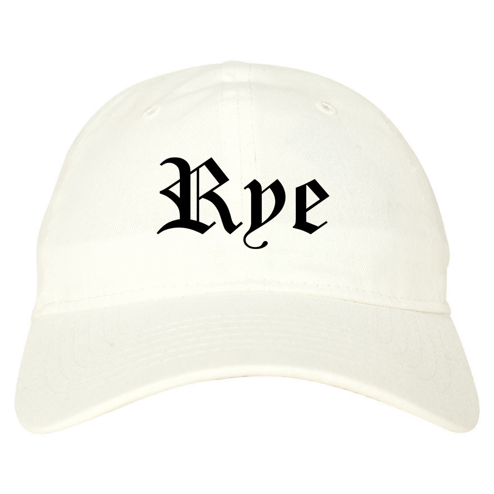 Rye New York NY Old English Mens Dad Hat Baseball Cap White