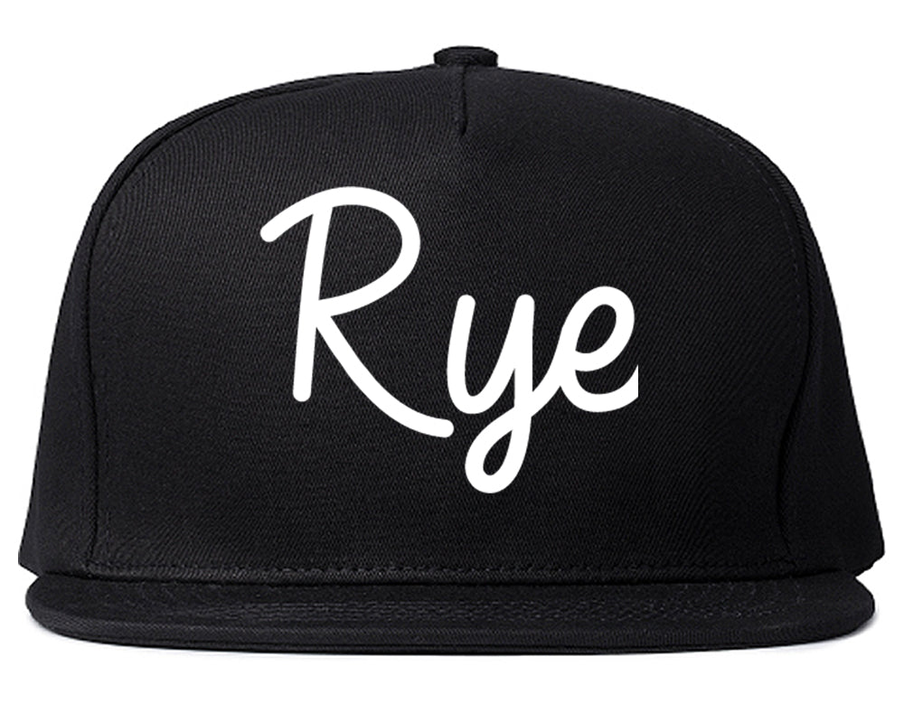 Rye New York NY Script Mens Snapback Hat Black