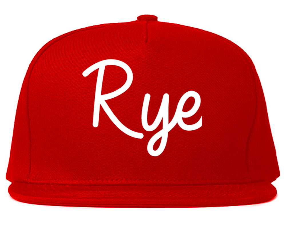 Rye New York NY Script Mens Snapback Hat Red