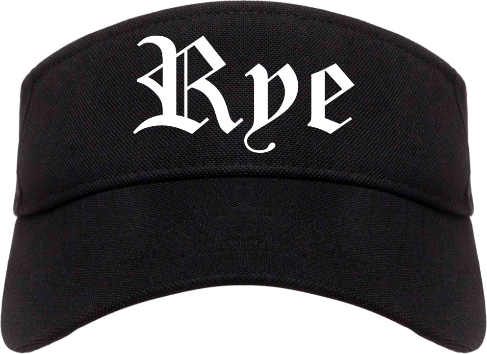 Rye New York NY Old English Mens Visor Cap Hat Black