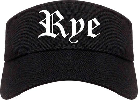 Rye New York NY Old English Mens Visor Cap Hat Black