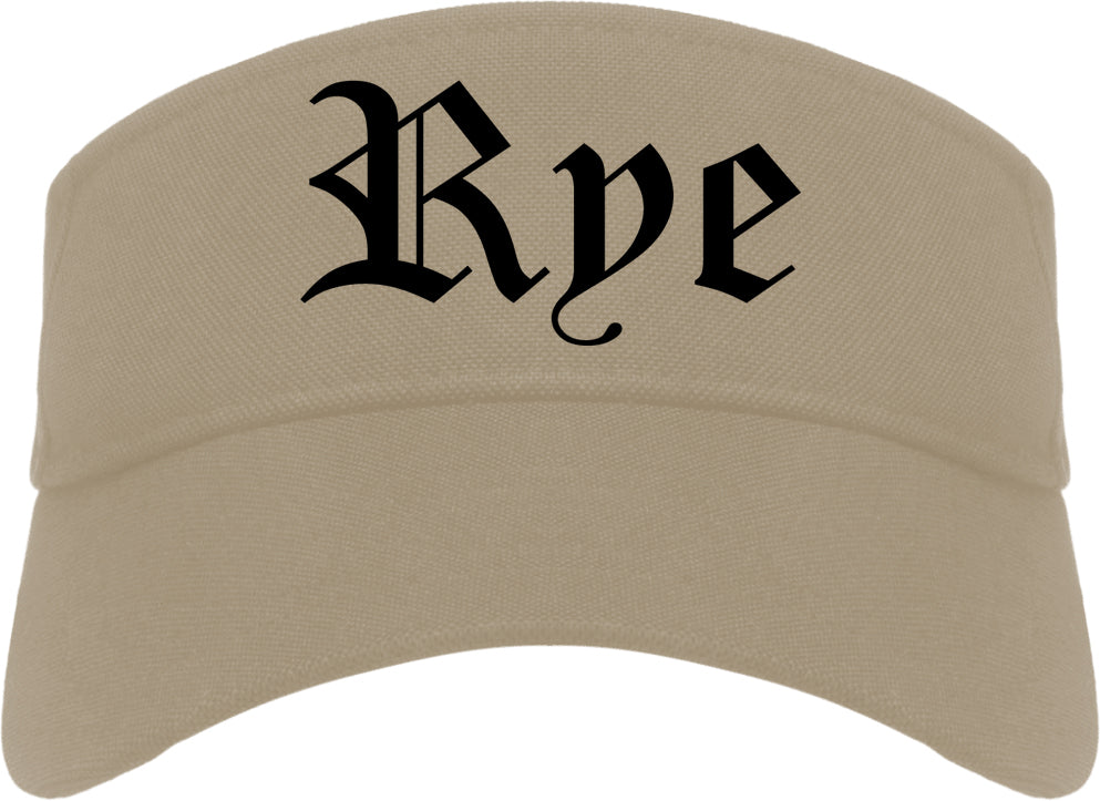 Rye New York NY Old English Mens Visor Cap Hat Khaki