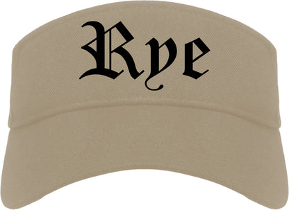 Rye New York NY Old English Mens Visor Cap Hat Khaki