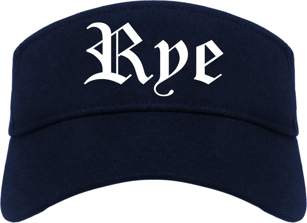 Rye New York NY Old English Mens Visor Cap Hat Navy Blue