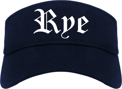 Rye New York NY Old English Mens Visor Cap Hat Navy Blue