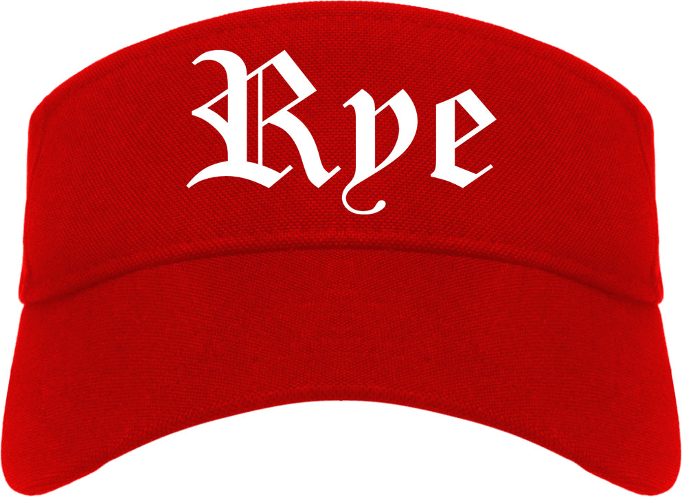 Rye New York NY Old English Mens Visor Cap Hat Red