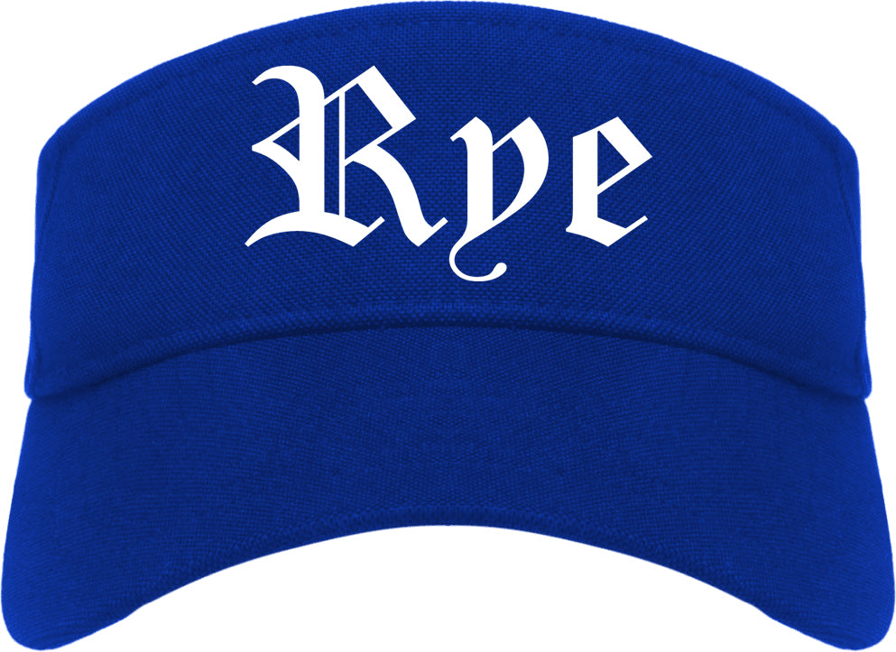 Rye New York NY Old English Mens Visor Cap Hat Royal Blue