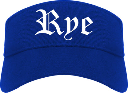 Rye New York NY Old English Mens Visor Cap Hat Royal Blue