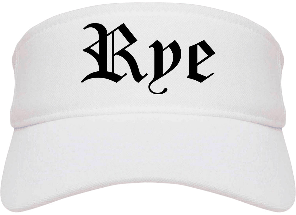 Rye New York NY Old English Mens Visor Cap Hat White
