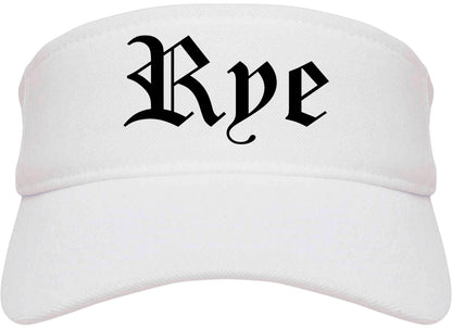 Rye New York NY Old English Mens Visor Cap Hat White