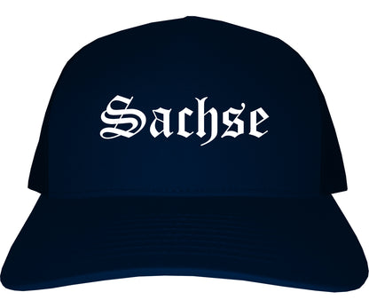 Sachse Texas TX Old English Mens Trucker Hat Cap Navy Blue