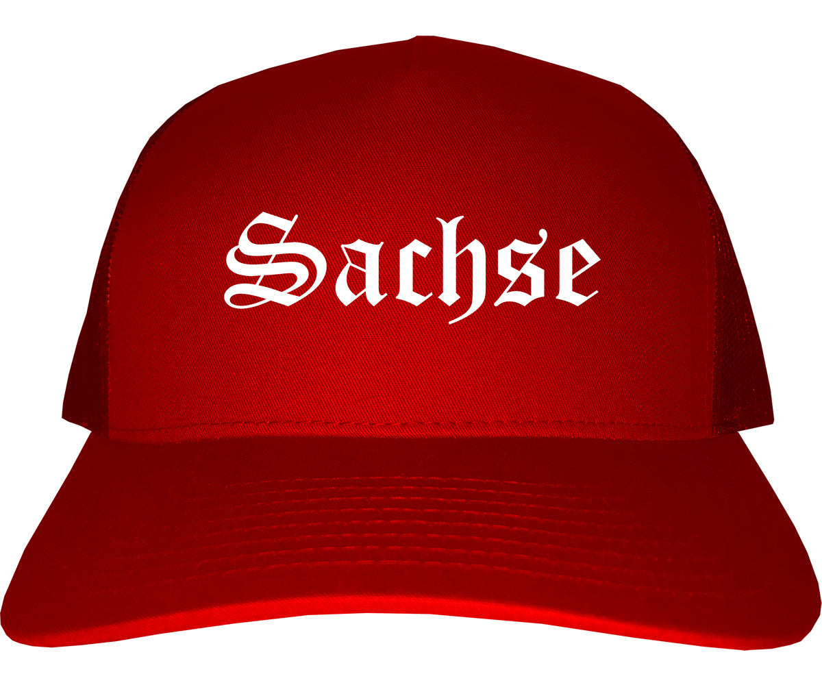 Sachse Texas TX Old English Mens Trucker Hat Cap Red