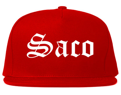 Saco Maine ME Old English Mens Snapback Hat Red