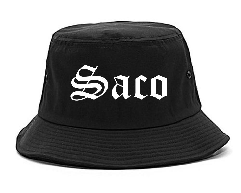 Saco Maine ME Old English Mens Bucket Hat Black