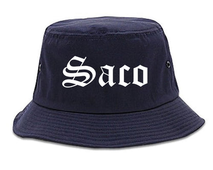 Saco Maine ME Old English Mens Bucket Hat Navy Blue