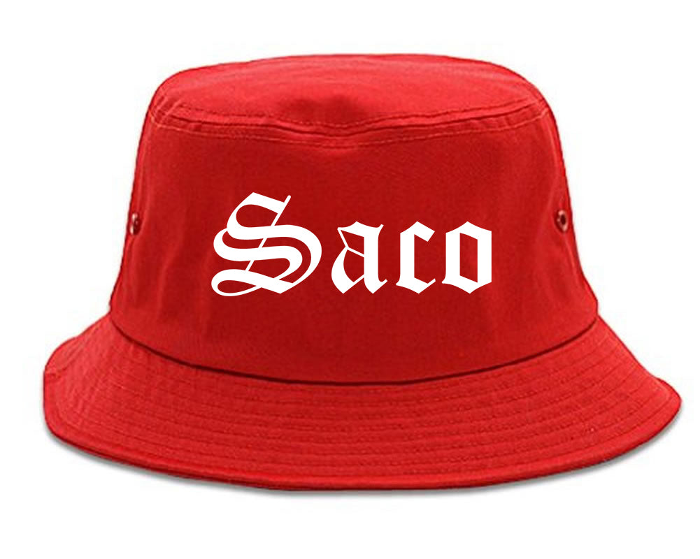 Saco Maine ME Old English Mens Bucket Hat Red