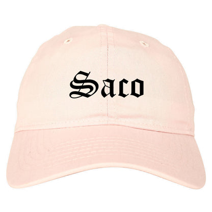 Saco Maine ME Old English Mens Dad Hat Baseball Cap Pink
