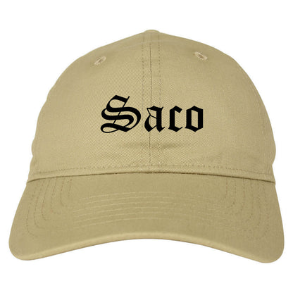 Saco Maine ME Old English Mens Dad Hat Baseball Cap Tan