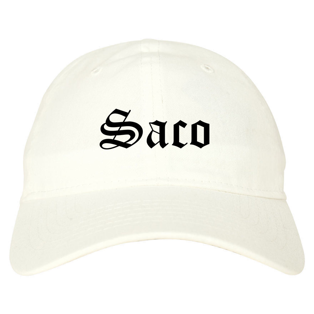 Saco Maine ME Old English Mens Dad Hat Baseball Cap White