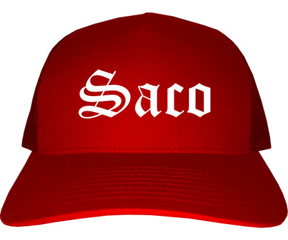 Saco Maine ME Old English Mens Trucker Hat Cap Red