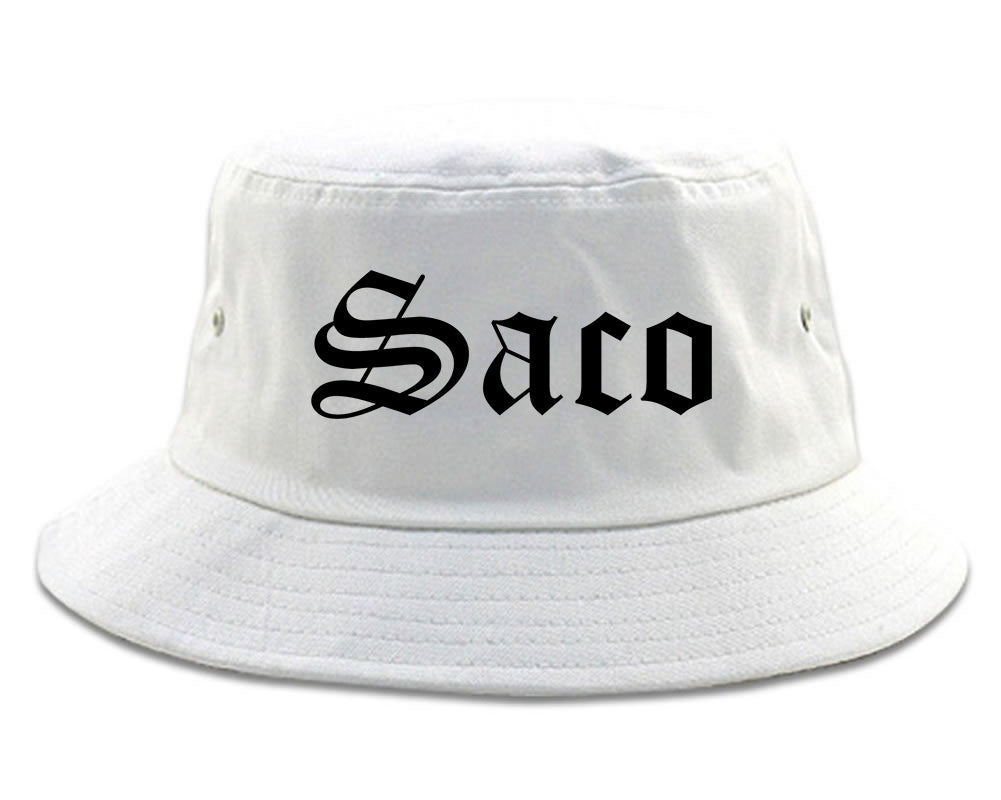 Saco Maine ME Old English Mens Bucket Hat White