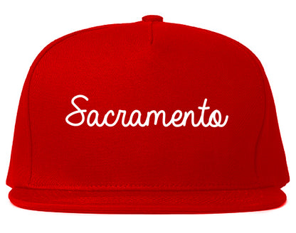 Sacramento California CA Script Mens Snapback Hat Red