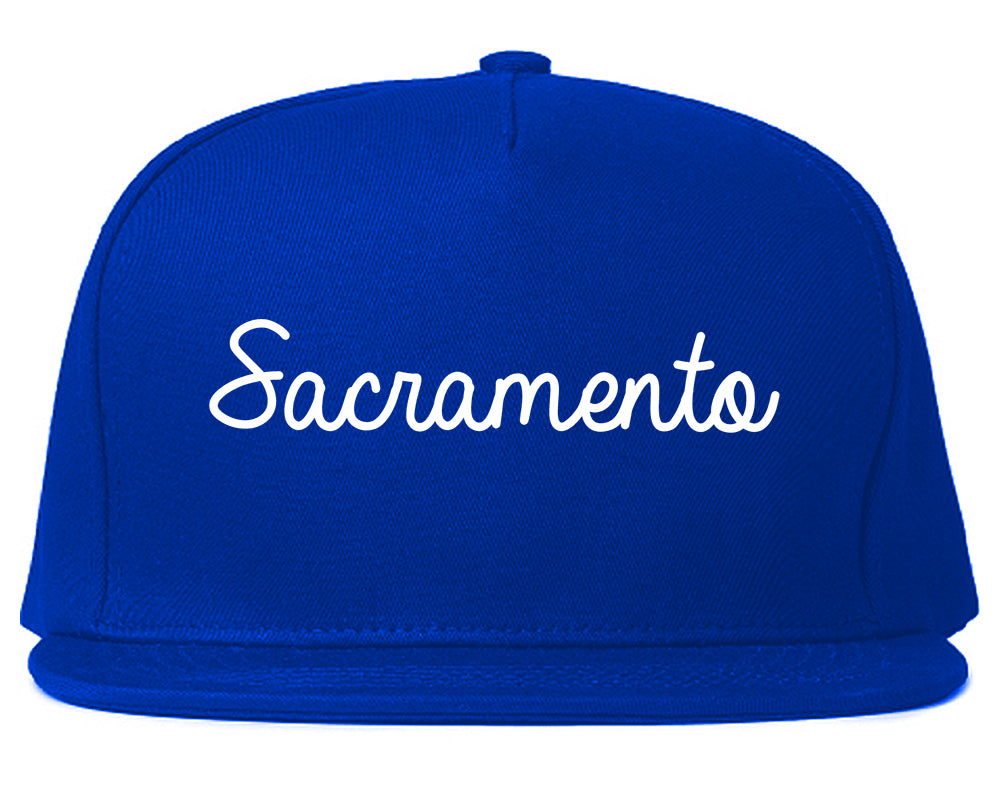 Sacramento California CA Script Mens Snapback Hat Royal Blue