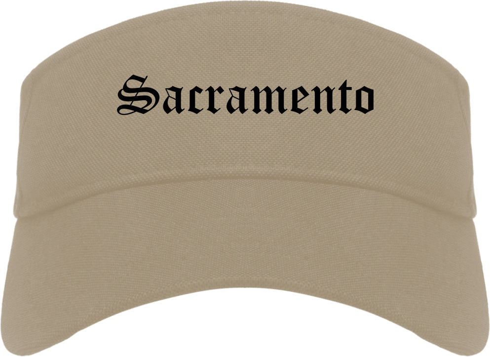 Sacramento California CA Old English Mens Visor Cap Hat Khaki